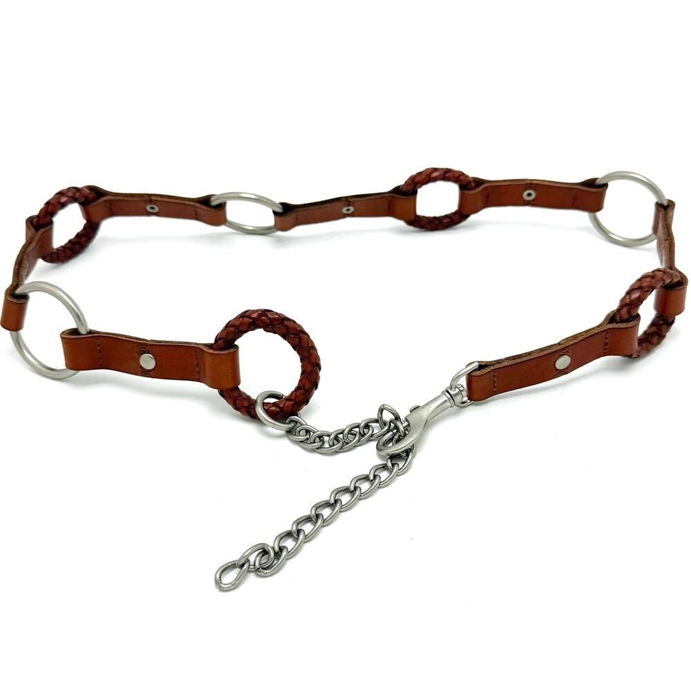 Fossil O Ring Harness Boho Western Belt M 36-42 Brown Leather Linked Chain Clasp